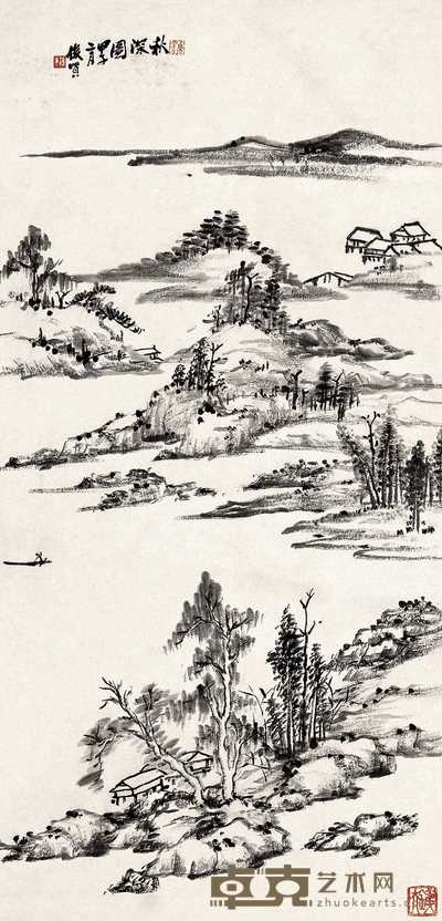 萧俊贤 甲子（1924年）作 秋深图 立轴 69×32.5cm